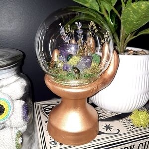 Amethyst, Beetle & Lavender Gold Hand Glass Cloche Oddity
